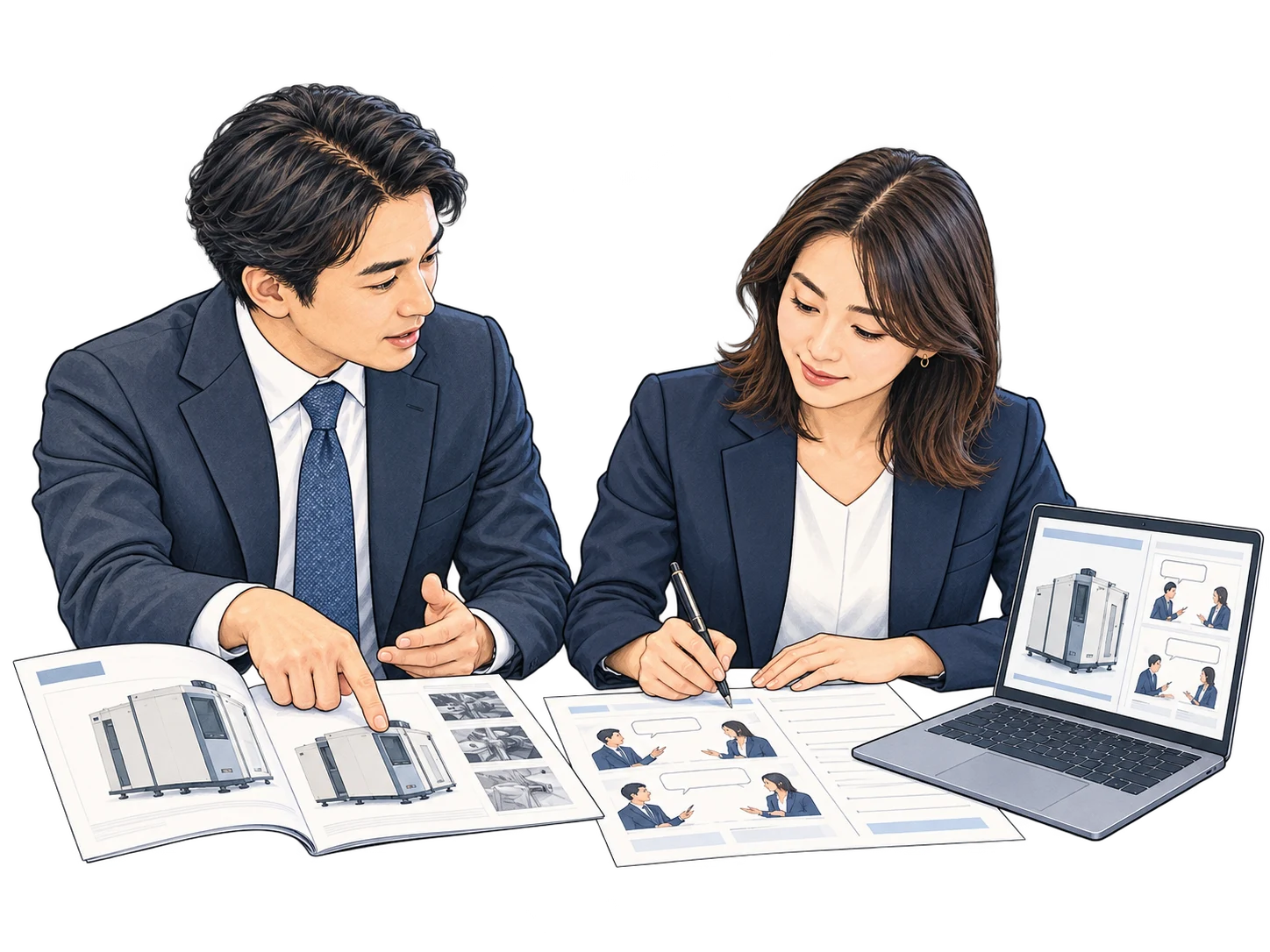 自社製品の資料から専用教材を作成する場面のイメージ