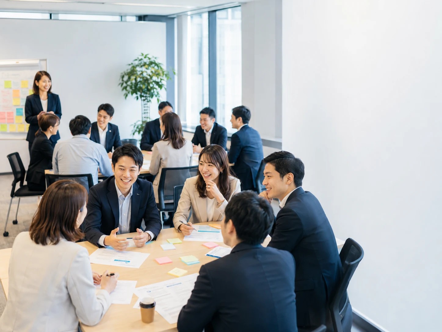 少人数のグループで会話やワークに取り組む参加型研修のイメージ