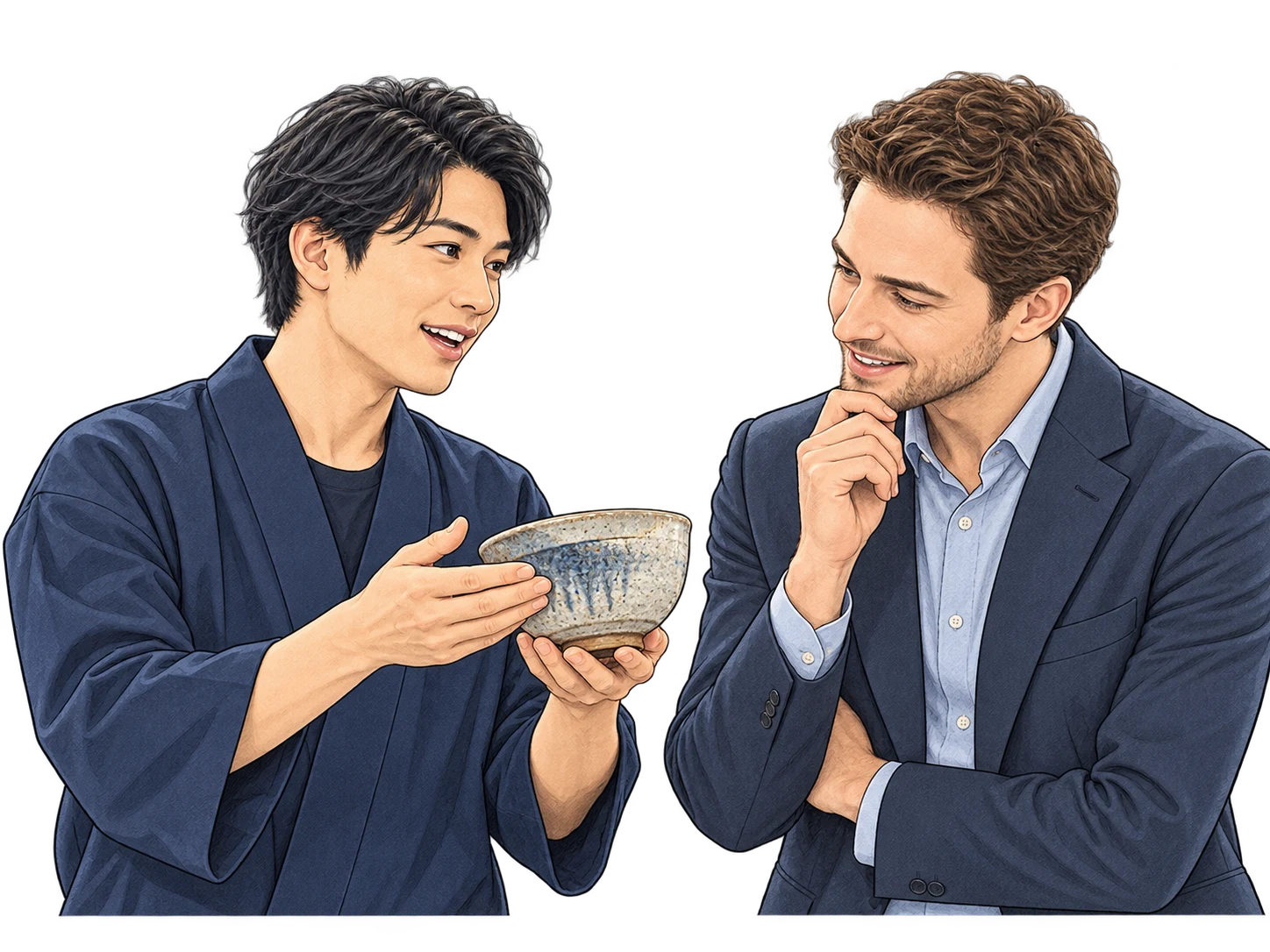 商品の特徴を実物を見せながら伝えるスタッフ
